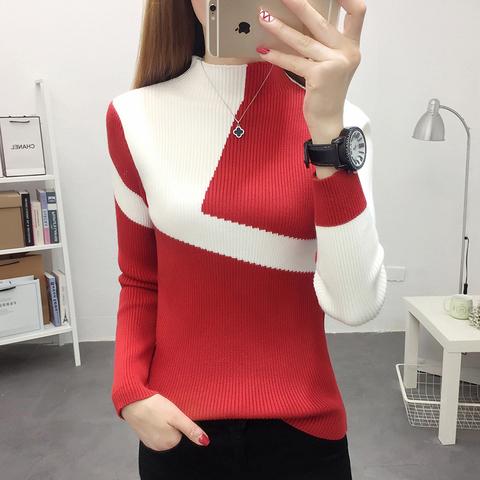 Sweater Women for Winter 2022 Fashion Autumn Patchwork Knitted Long Sleeve Pullover Female Tricot Slim Fit Jumper ropa mujer ► Photo 1/6