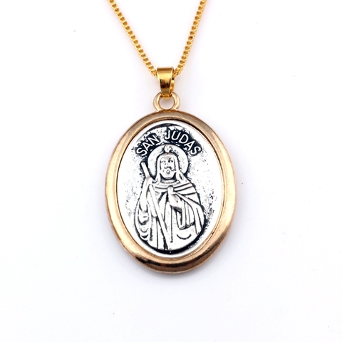 1Pcs Two-Tone San Judas Tadeo Ruega Por Nosotros Alloy Charms Pendant Necklaces Jewelry DIY 23.6 Inches Chains A-561d ► Photo 1/6