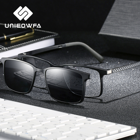 2 in 1 Magnet Clip on Sunglasses Men Polarized UV400 Prescription Sun Glasses For Men Driving Optical Myopia Glasses Rectangle ► Photo 1/6