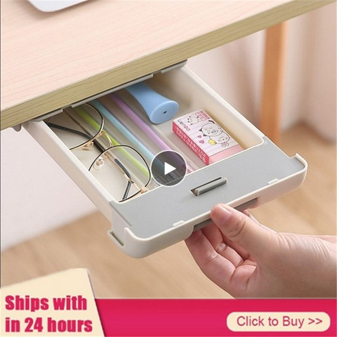 Hidden Storage Box Big Size Organizer Box Seal Case Table Under Desk Storage Drawer Wall-mounted Punch-free Office Stationery ► Photo 1/6