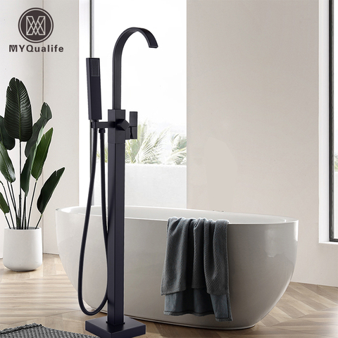 Luxury Matte Black Bathtub Faucet Freestanding Bathroom Tub Faucet  6 Types Spout Floor Mounted Bath Shower Mixer Tap ► Photo 1/6