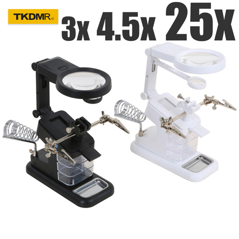 Welding Magnifying Glass with LED Light 3X-4.5X-25X lens Auxiliary Clip Loupe Desktop Magnifier Third Hand Soldering Repair ► Photo 1/6