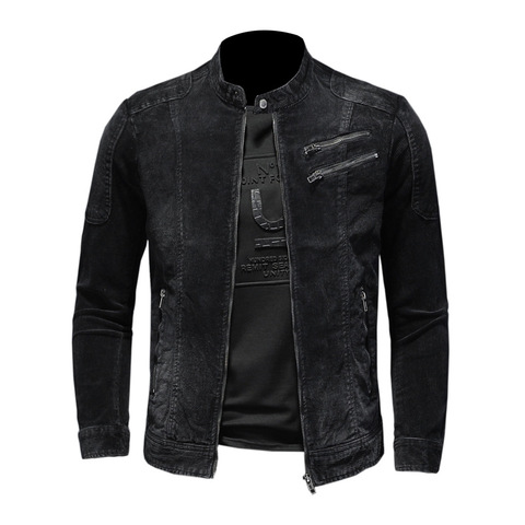 Men's Black Corduroy Jacket Biker Motorcycle Coat Spring Autumn Zipper Slim Fit Stand Collar Fashion Jackets Drop Shipping ► Photo 1/6