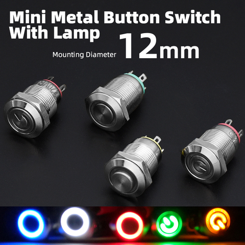 12mm Waterproof Metal Push Button Switch LED Light Momentary Latching Car Engine PC Power Switch 3V 5V 6V 12V 24V 36V 48V 220V ► Photo 1/6