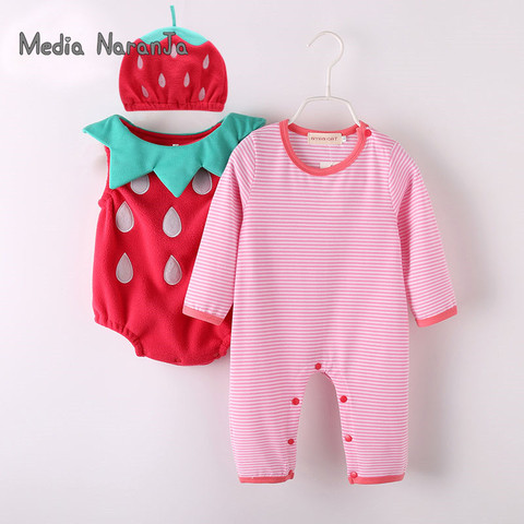 Baby girl outfit strawberry costume full sleeve romper+hat+vest infant halloween festival purim photography clothing ► Photo 1/6