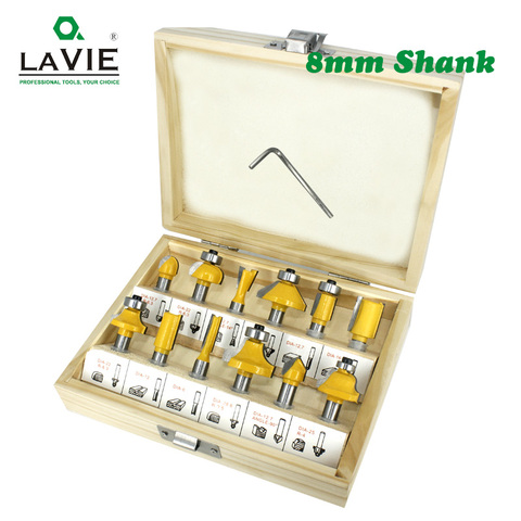 LAVIE 12pcs 8mm Router Bit Set Trimming Straight Milling Cutter Wood Bits Tungsten Carbide Cutting Woodworking Trimming MC02006 ► Photo 1/6