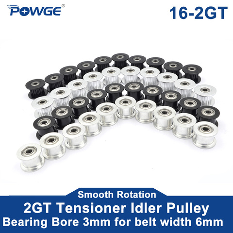 POWGE 10pcs 2GT 16 Teeth synchronous Idler Pulley Bore 3mm with Bearing for Width 6MM GT2 Timing belt Passive Wheel 16teeth 16T ► Photo 1/6