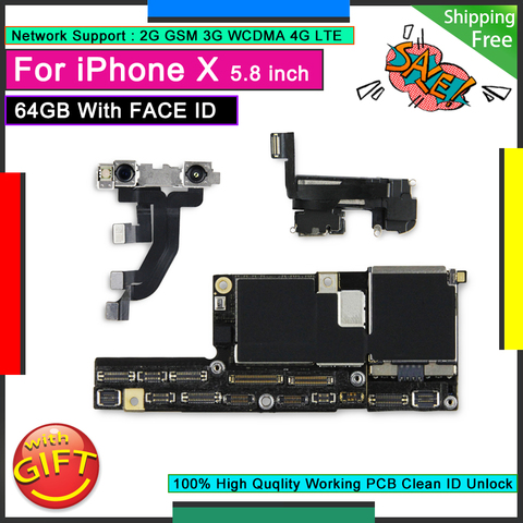 Original Motherboard For IPhone X 64GB with Face ID Unlocked Mainboard Free iCloud Logic Board Good Plate Working Face Function ► Photo 1/6