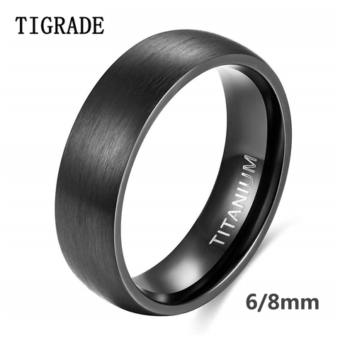 Tigrade 6/8mm Black Men Rings Brushed Male Pure Titanium Ring Cool Couple Wedding Band Unisex Dark anillo hombre Allergy free ► Photo 1/6