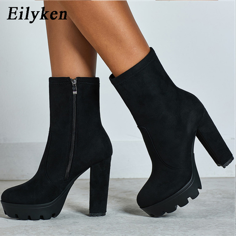 Eilyken 2022 New Fashion Autumn Winter High heels Ankle Boots Women Thick Heel Platform Boots Ladies Worker Boots size 41 42 ► Photo 1/6