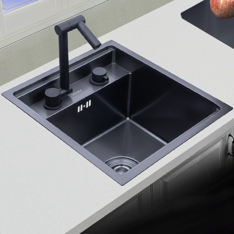 black Hidden Kitchen sink Single bowl Bar Small Size sink Stainless Steel Balcony sink Concealed black kitchen sink Bar sink ► Photo 1/6