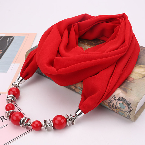 Spring Autumn Fancy Bead Pendant Necklace Ring Scarf Women Chiffon Scarf Hijabs with Pendant Foulard Femme Accessories Scarf ► Photo 1/6