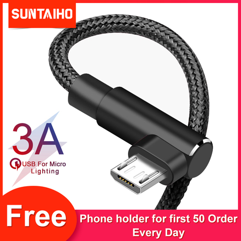 Suntaiho Micro Charging Cable For Xiaomi Redmi 7 4X Samsung S7 LG Android 90 Degree Elbow Nylon Braided 3A Fast USB Data Charger ► Photo 1/6