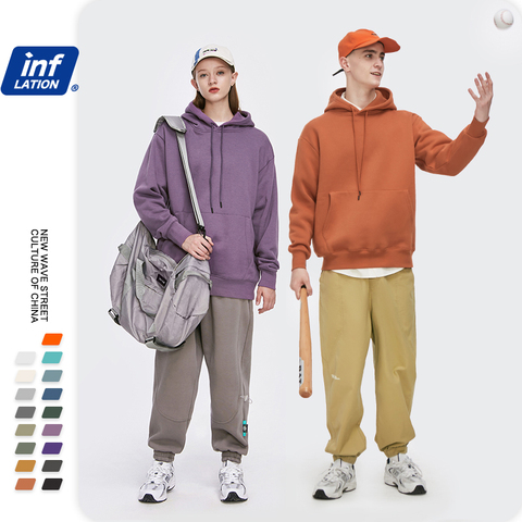 INFLATION Men Solid Color Soft Sweatshirt Set 2022 Winter Warm Fleece Fabric Tracksuit Couple Sweatpant Set Mens Clothing ► Photo 1/6