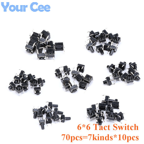 70pcs=7kinds*10pcs 6*6 Tact Switch Tactile Push Button Switch Kit 6*6*4.3/5/6/7/8/9/10 SMD Assortment Diy Component Kit ► Photo 1/3