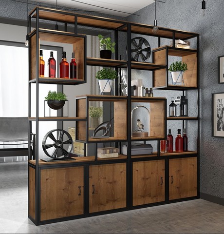 Iron Antique industrial wind Shelf Office porch partition bookshelf cabinet storage cabinet loft display frame screen ► Photo 1/5