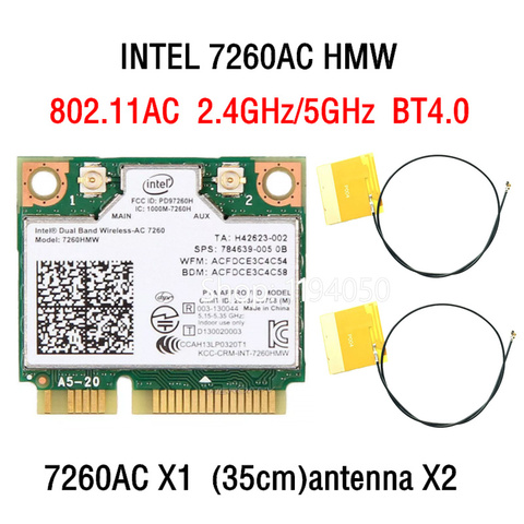 Wireless card Dual band Wireless  Intel AC7260 7260HMW intel 7260AC  867Mbps Half Mini PCI-E 802.11ac 2x2 Wifi Bluetooth4.0 ► Photo 1/5