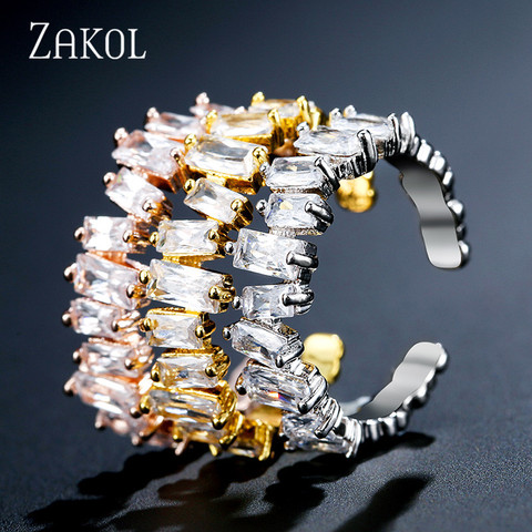 ZAKOL European Style Adjustable Rings Charms Women Jewelry Unique Rectangle Cubic Zircon Finger Rings For Weddings FSRP2003 ► Photo 1/6