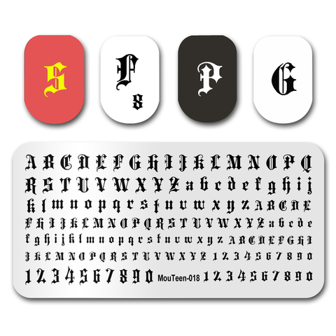 Hot Nail Art Stamping MouTeen018 Gothic Letter Magic Number Words Nail Stamping Plates Manicure Set For Nail Stamping ► Photo 1/6