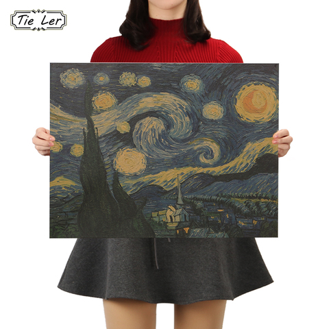 TIE LER Impressionist Masterpiece Painting Starry Sky Poster Paper Adornment Wall Sticker Paper Craft ► Photo 1/6