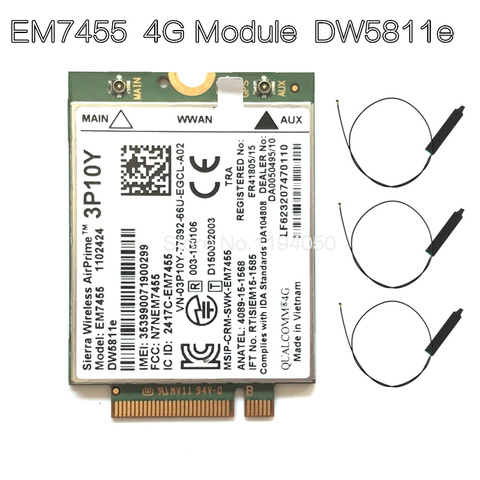 Wireless EM7455 LTE 4G NGFF Module DW5811E 3P10Y 300 M para E7270 E7470 E7370 E5570 Sem Fio FDD/TDD LTE 4G Cat6 Gobi6000 + ANTEN ► Photo 1/4