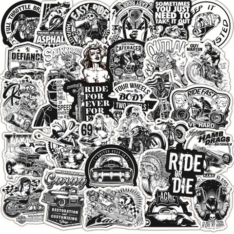 10/30/50 PCS Black and White Classic Car Motorcycle Waterproof Trolley Case Graffiti Sticker Toy Wholesale ► Photo 1/6