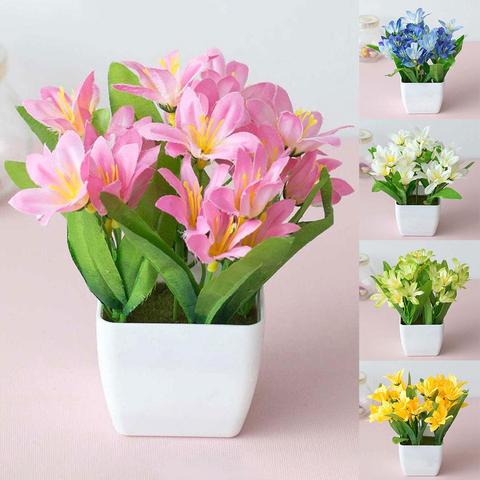 Artificial Lily Flower Potted Plant Plastic Flower Bonsai Home Garden Office Cafe Wedding Party Bonsai Ornament Decoration ► Photo 1/6