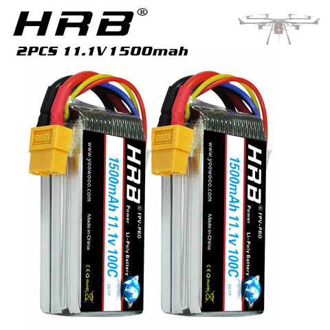 2pcs HRB 3S Lipo Battery 11.1v 1500mah 100C with XT60 connector for mini helicopter fpv drone Airplane RC Car truck Tanks Boat ► Photo 1/6