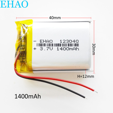 EHAO 123040 3.7V 1400mAh Lithium Polymer LiPo Rechargeable Battery For MP3 GPS VR DVR DVD mobile video game Tablet Power bank ► Photo 1/6