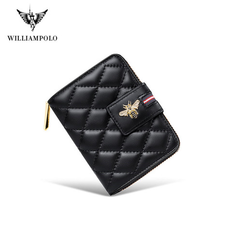 WilliamPolo Luxury Designer Women Wallet short Lambskin Leather hasp zipper Wallet for women High Quality Small Purse Clutch Bag ► Photo 1/6