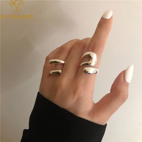 XIYANIKE 925 Sterling Silver High Sense Staggered Hollow Smooth Trend Irregular Curve Opening Ring Fashion Handmade Gift ► Photo 1/6