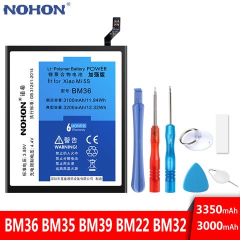 Original NOHON Battery BM22 BM32 BM35 BM36 BM39 For Xiaomi Mi 4 4C 5 5S 6 Mobile Phone Replacement Bateria High Capacity Bateria ► Photo 1/6