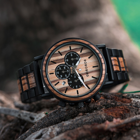 BOBO BIRD Men Watch Wood Business Wrist Watches Luminous Hand Multifunction Chronograph Timepiece in Gift Box relogio masculino ► Photo 1/6