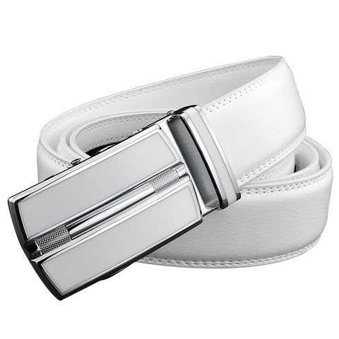 White Plus Size Men Leather Belt 130 140 150 160cm Real Cow Genuine Leather Automatic Buckle Width Men Waist Straps for Jeans ► Photo 1/6