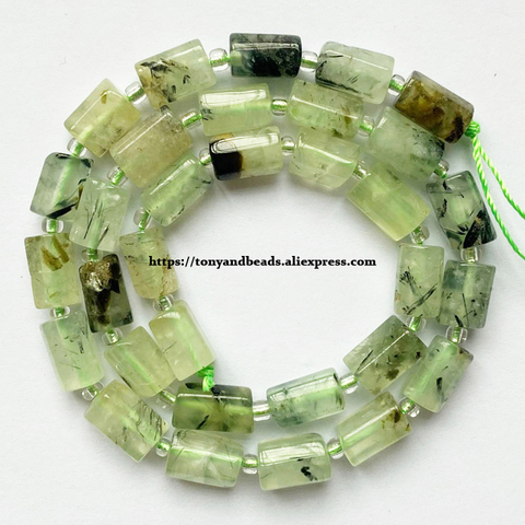 7'' Natural Faceted Green Prehnites Quartz Cylinder Spacer Stone Beads For Jewelry DIY Making ► Photo 1/1