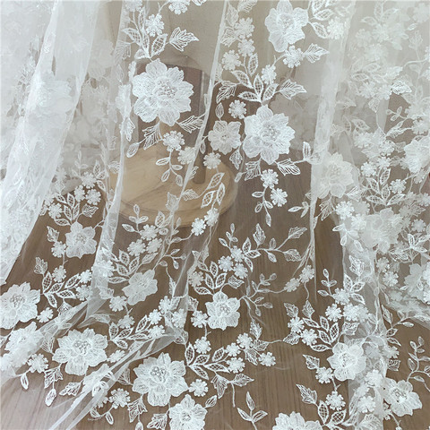 LFY New Style Off white Exquiiste Sequins French Tulle Embroidery Lace fabric for Wedding Bridal gown dress ► Photo 1/6