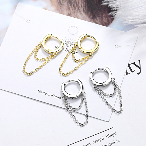 Punk Style Double Layer Chain Hoop Earring For Women Gold Color Ear Jewelry To Best Friends S-E995 ► Photo 1/6