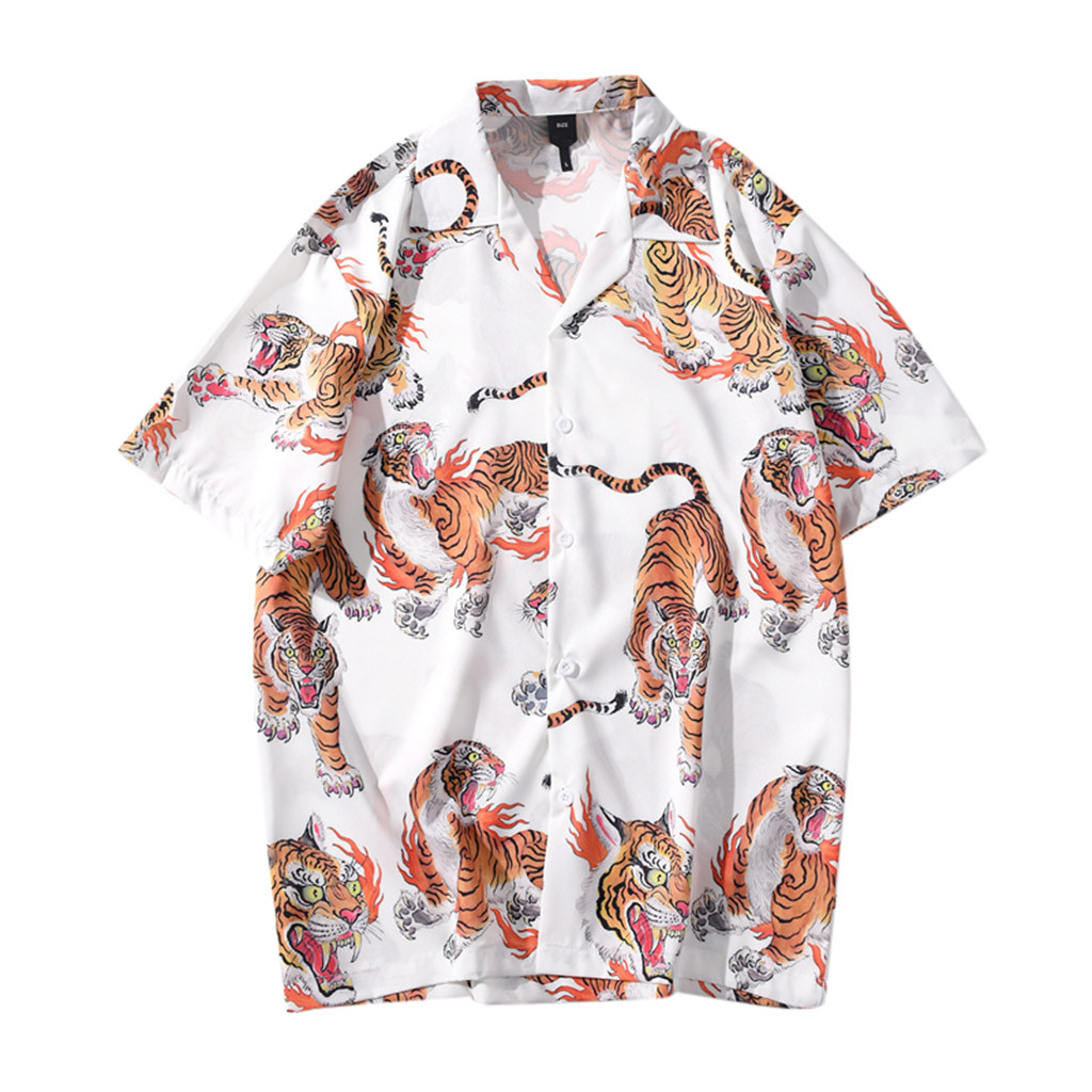 Mens Shirt Tiger Print Tiger Shirts Summer Shirt Beach Shirts 