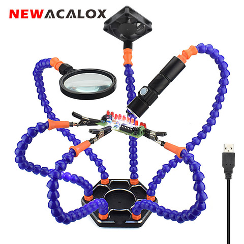 NEWACALOX Multi Soldering Helping Hand Third Hand Tool 3X Magnifying USB DC Fan Flashlight Magnifier PCB Welding Repair Station ► Photo 1/6