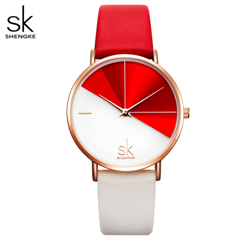 Shengke Fashion Women Dual Color Faux Leather Strap Round Dial Analog Quartz Wrist Watch Simple Quartz Watch Dating Gift Watch ► Photo 1/6