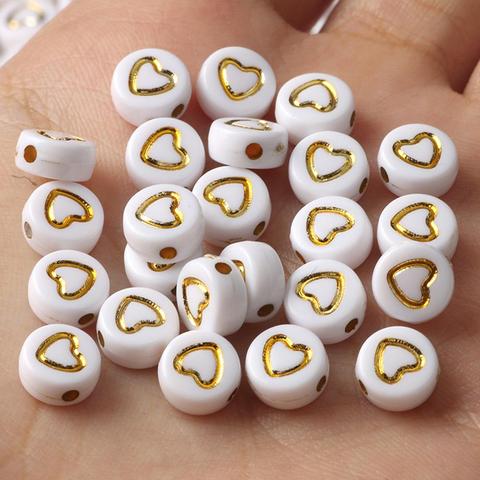 200Pcs Gold Heart Pattern Flat Round Acrylic Beads Spacer Loose Beads For Jewelry Making DIY Women Children Bracelet Necklace ► Photo 1/1