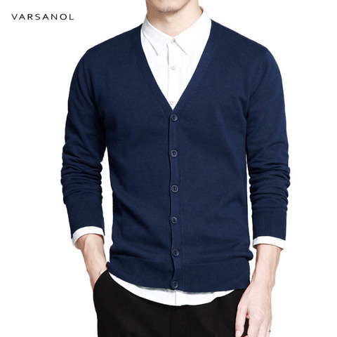 Varsanol Cotton Sweater Men Long Sleeve Cardigan Mens V-Neck Sweaters Loose Solid Button Fit Knitting Casual Style Clothing New ► Photo 1/3