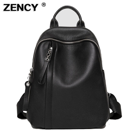 ZENCY 2022 NEW 100% Genuine Cow Leather Silver Hardware Women Everyday Casual Backpacks Girl First Layer Cowhide Female Book Bag ► Photo 1/6