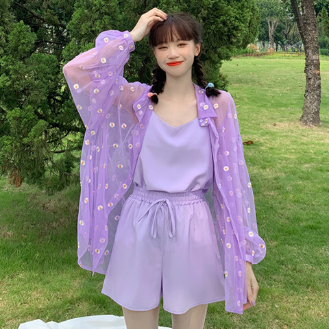 Women Perspective Daisy Embroidery Sunscreen Coat Gauze Blouses Long Lantern Sleeve Chiffon Shirts Fairy Mesh Cardigan Blusas ► Photo 1/6