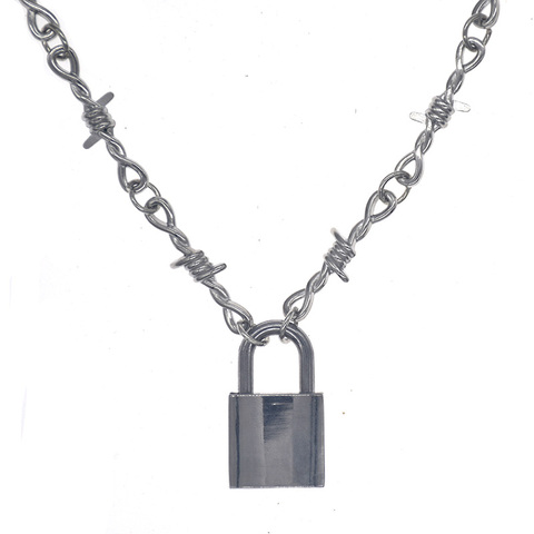 Handmade Men Women Chain Necklace Square Lock Padlock Charm Choker Statement Collar Cool Jewelry ► Photo 1/6
