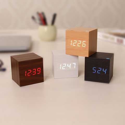 New Arrival Wooden LED Alarm Clocks Temperature Electronic Clock Sounds Control Digital LED Display Desktop Calendar Table clock ► Photo 1/5