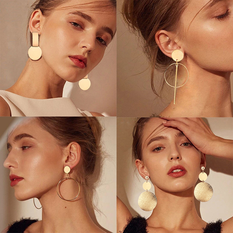 Simple Round Metal Drop Earrings For Women Gold/Silver Color Statement Earring Fashion Jewelry Accessories bijoux femme 2022 ► Photo 1/6