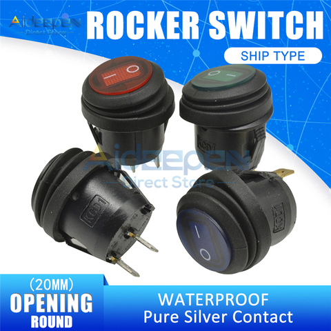 1Pcs 20mm Waterproof Rocker Switch AC 6A/250V 10A/125V Round Boat Switch 2 Position 2/3 Pin Silver Contacts With LED Light ► Photo 1/6