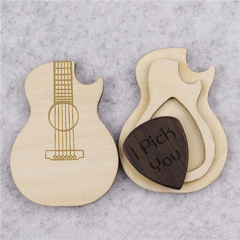 Personalized Custom Engraved Wood Guitar Pick Wooden Plectrum Musician Valentines Day Gift Wooden Box For Gurtar Player Dropship ► Photo 1/6