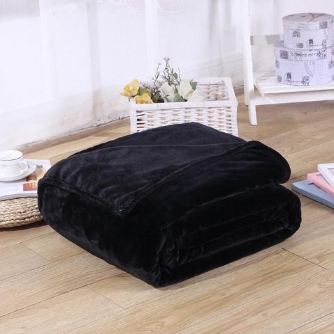 28 Soft Solid Black Color Coral Fleece Blanket Warm Sofa Cover Twin Queen Size Fluffy Flannel Mink Throw Plaid Plane Blankets ► Photo 1/4
